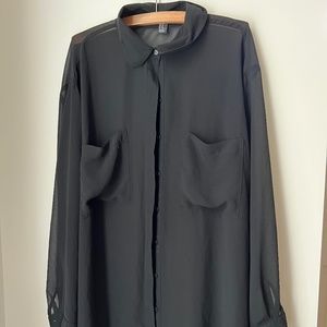 Black Long Sleeve Oversized Sheer Button Up